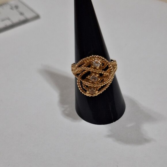 Vtg Park Lane Gold Tone Clear Rhinestone Filigree Statement Cocktail Ring Size 8 - Picture 7 of 10